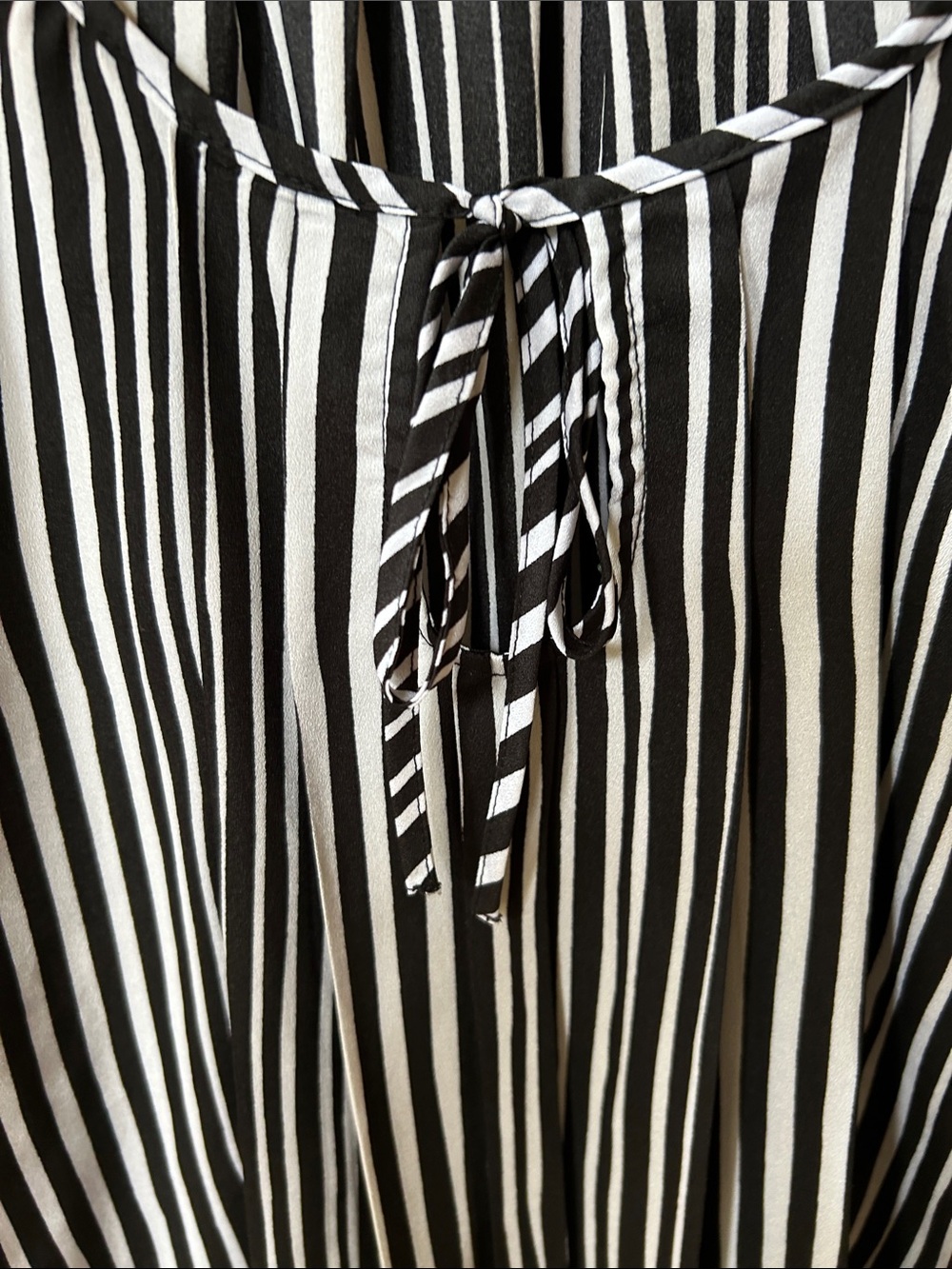 Milano Top Striped Black & White Peasant Blouse 3/4 Sleeves Lightweight - Picture 3 of 8
